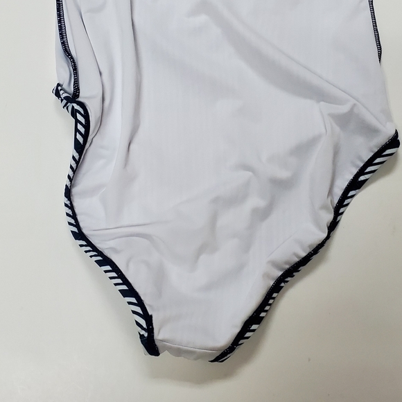 Nautica Navy Blue and White Lace Up Dock Lines One Piece Swimsuit Large - Picture 13 of 13